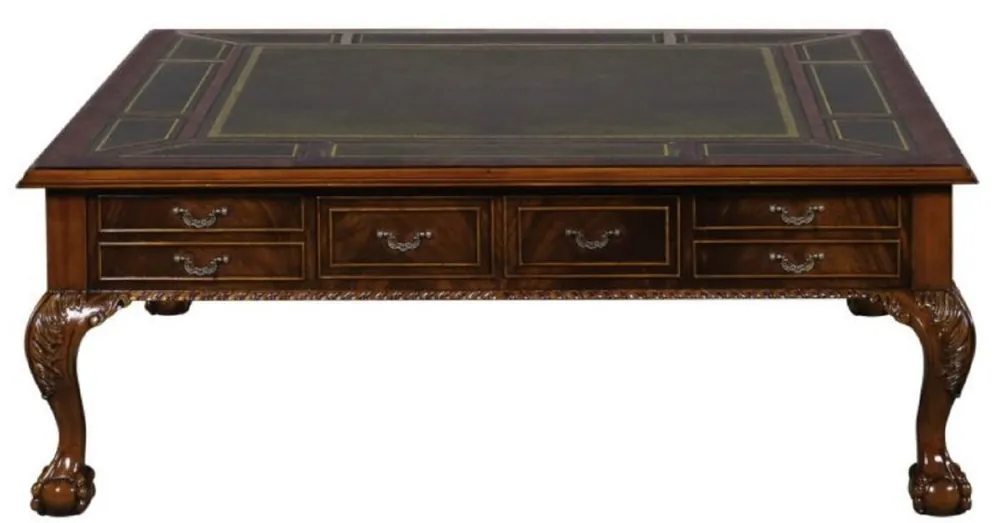 Finale Aktion Casa Padrino table de salon baroque de luxe marron foncé / vert 130 x 130 x H. 49 cm - Table Basse avec 24 Tiroirs
