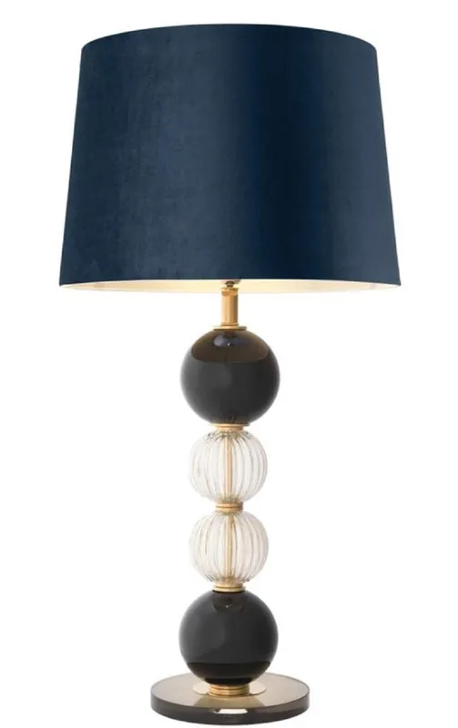 Heißes Angebot Casa Padrino lampe de table de luxe laiton antique / noir / bleu Ø 50 x H. 96 cm - Lampe de Salon Ronde avec Abat-Jour en Velours