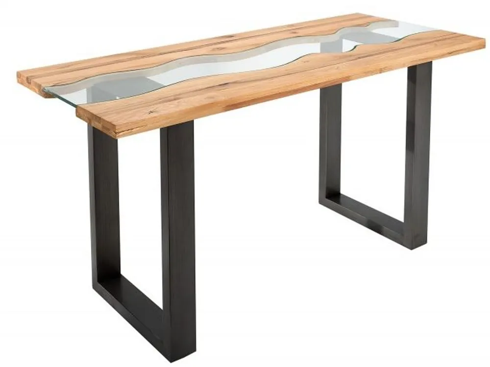 Console Casa Padrino de designer en chêne massif en bois massif avec verre de protection140 x 60 x H.75cm - Console - Console de secrétaire - Table téléphonique - Meubles d'hôtel Markenprodukt