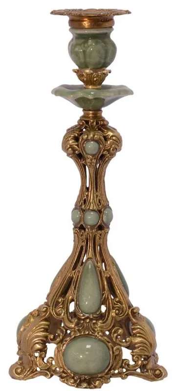 Billig Casa Padrino porte-bougie Art Nouveau laiton / vert 15,2 x 15,2 x H. 31,8 cm - Accessoires de Décoration Baroque & Art Nouveau