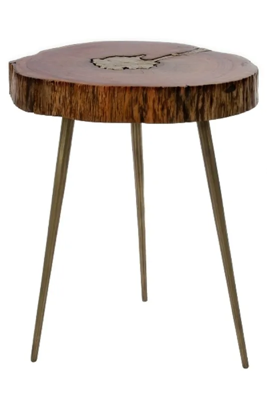 Schnäppchen Casa Padrino table d'appoint de luxe sur trépied marron / laiton 28 x 36 x H. 46 cm - Table Moderne au Design Tranches d'Arbre et Remplissage en Laiton