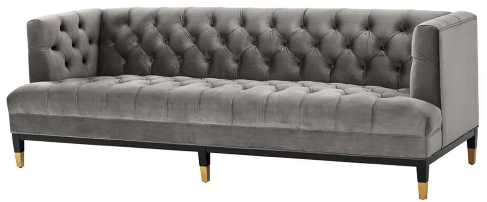 Casa Padrino canapé de salon de luxe gris / noir / laiton 230 x 85 x H. 79 cm - Canapé Chesterfield de Velours Top-Preis