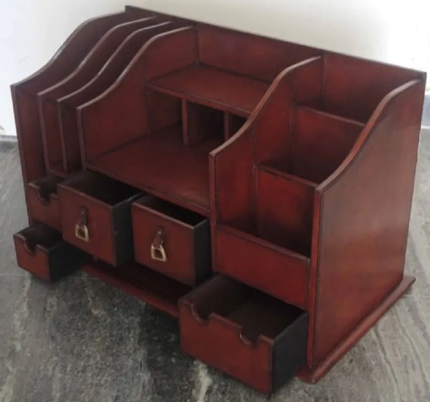Neue Kollektion Casa Padrino organisateur de bureau en cuir véritable de luxe brun cognac 65 x 32 x H. 37 cm - Accessoires de Luxe