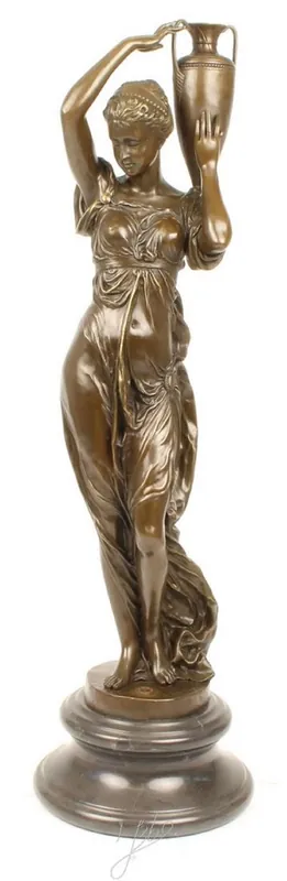 Preisreduziert Casa Padrino Figurine Art Nouveau en Bronze avec Urne Bronze / Gris 21,5 x 21,5 x H. 74,5 cm - Décoration élégante avec socle en marbre