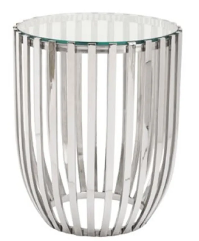 Casa Padrino table d'appoint de luxe argent Ø 46 x H. 56 cm - Table Ronde en Acier Inoxydable avec Plateau en Verre Preis Gesenkt