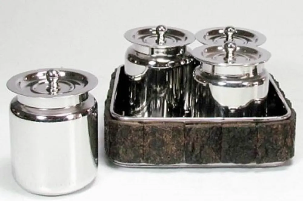 Schneller Versand Casa Padrino plateau de service de luxe avec 4 cannettes argent / marron 15 x 15 x H. 9 cm - Accessoires pour Hôtels et Restaurants