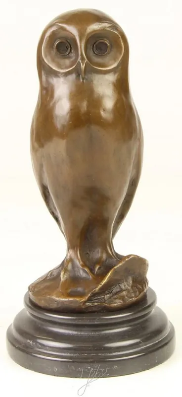 Casa Padrino figure de bronze de luxe jeune hibou avec une base en marbre bronze / noir Ø 12,1 x H. 24,7 cm - Figurine de Décoration de Luxe Aktuell