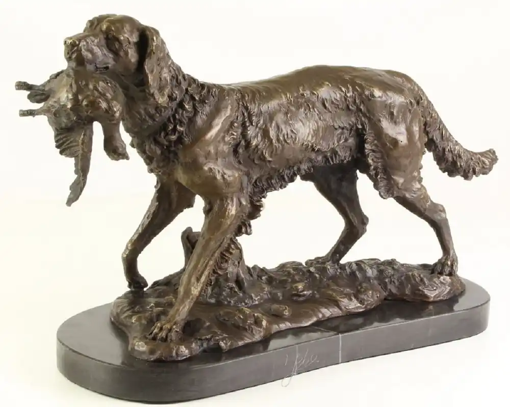 Casa Padrino sculpture en bronze de luxe chien de chasse bronze / or / noir H. 28 cm - Bronze Figure avec Socle en Marbre Günstig