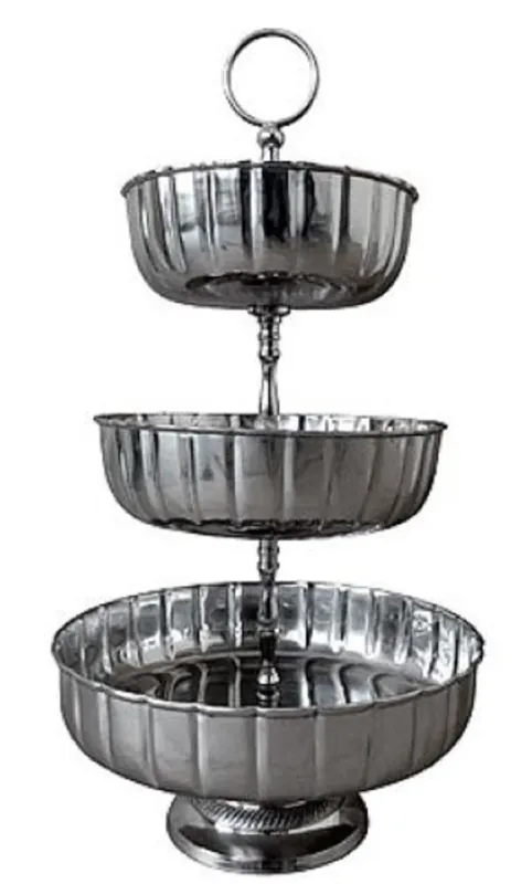 Rabatt Casa Padrino etagere de luxe 3 niveaux avec poignée argent Ø 28 x H. 52 cm - Hotel & Restaurant Accessoires