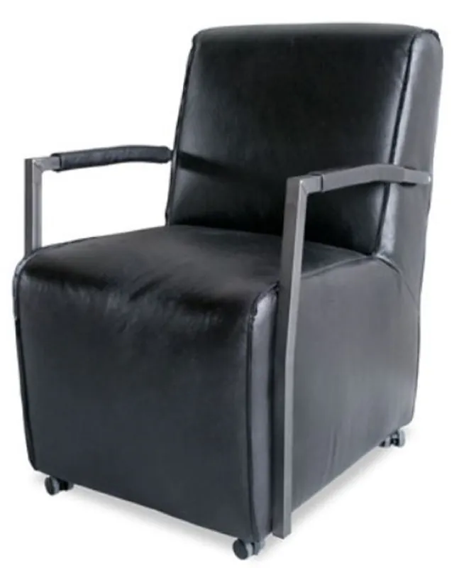 Casa Padrino fauteuil de salon de luxe en buffalo avec roulettes noir / argent 59 x 69 x H. 93 cm - Meubles en Cuir Véritable Zertifiziert