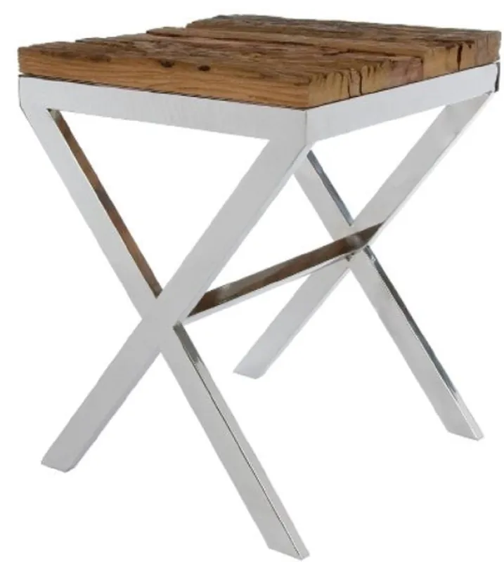 Casa Padrino table d'appoint luxe marron / argent 45 x 45 x H. 60 cm - Table d'Appoint avec Surface Rustique et Plateau en Verre Top-Seller