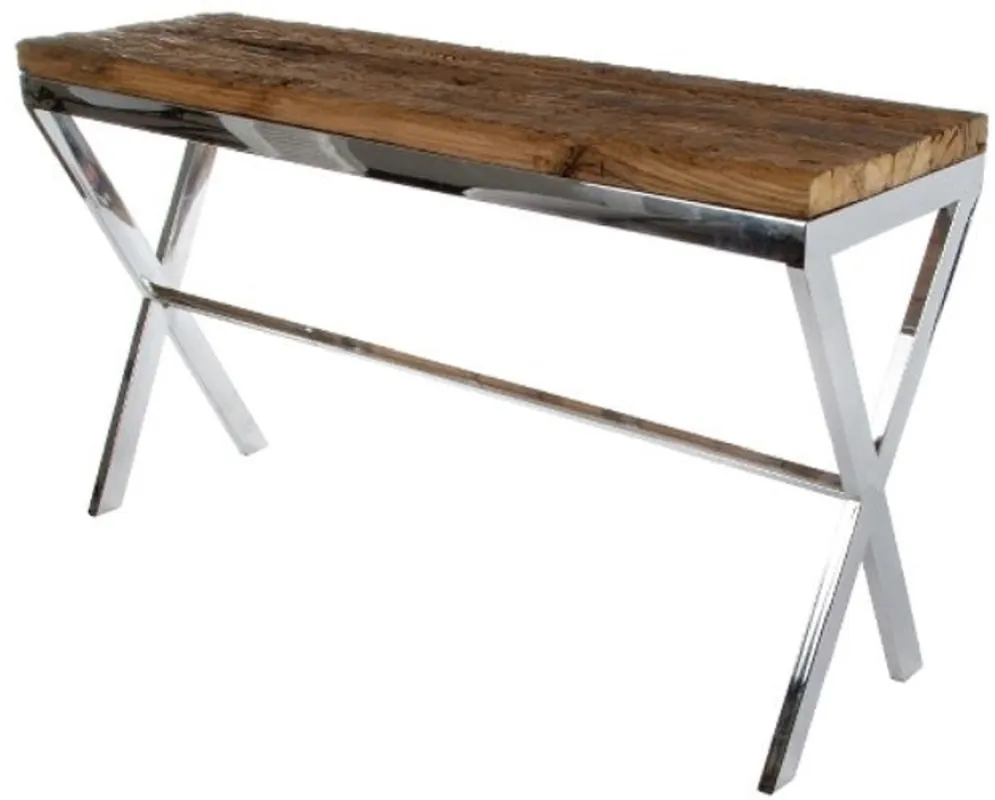 Casa Padrino console de luxe marron / argent 140 x 40 x H. 80 cm - Console avec Surface Rustique et Plateau en Verre Supplémentaire Top-Seller