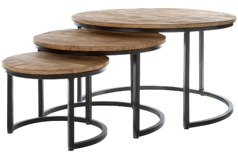 Versand Am Gleichen Tag Casa Padrino ensemble de table basse de luxe par 3 naturel / noir Ø 78 x H. 48 cm - Tables Basses Rondes avec Piétement en Métal Semi-Circulaire