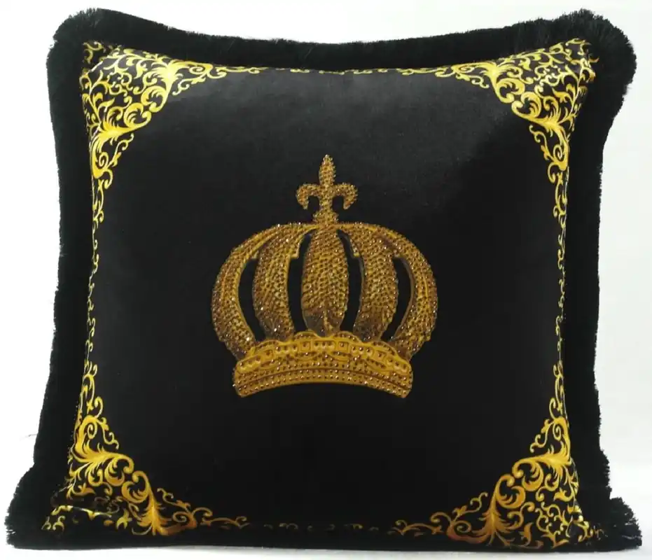 Harald Glööckler Oreiller Décoratif de Luxe Pompöös de Casa Padrino Couronne avec Strass Noir / Or - Velours de Qualité Supérieure - Glööckler Coussin Knallerangebot