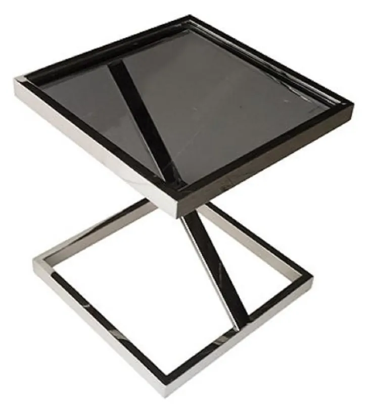 Sale Casa Padrino table d'appoint de luxe en acier inoxydable avec plateau en verre argent / noir 45 x 45 x H. 50 cm - Meubles de Salon