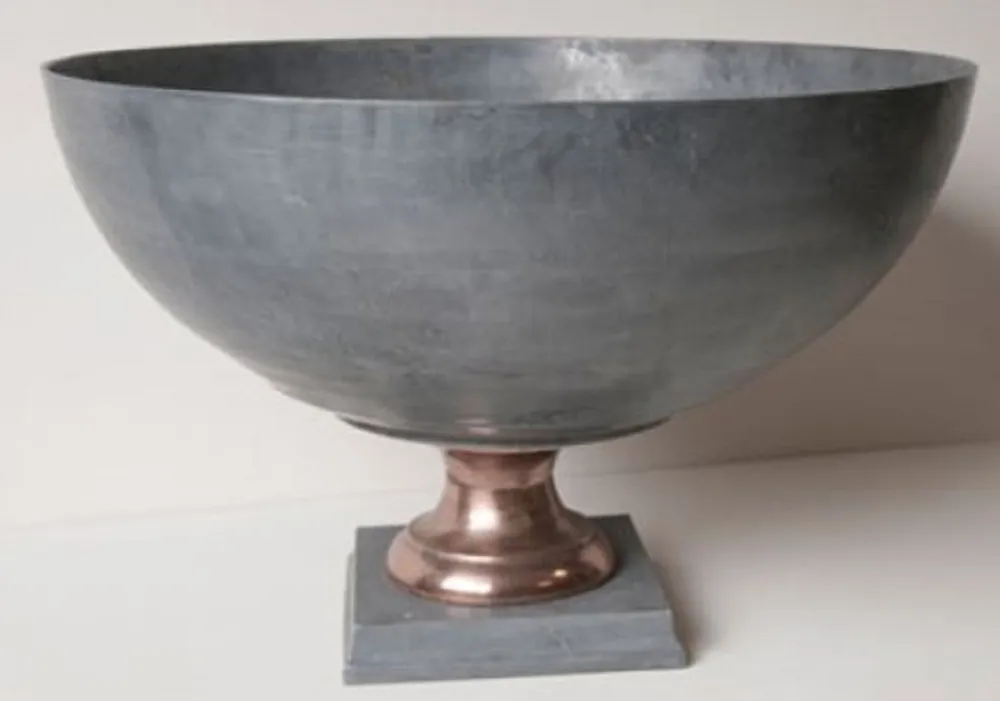 Casa Padrino Bol Décoratif de Luxe Gris / Cuivre Ø 69 x H. 44 cm - Bol Rond en Aluminium avec Base Finale Aktion