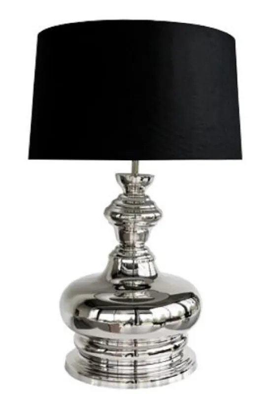 Neuheit Casa Padrino lampe de table de luxe argent / noir Ø 44 x H. 75 cm - Lampe de Table Ronde en Laiton avec Abat-Jour