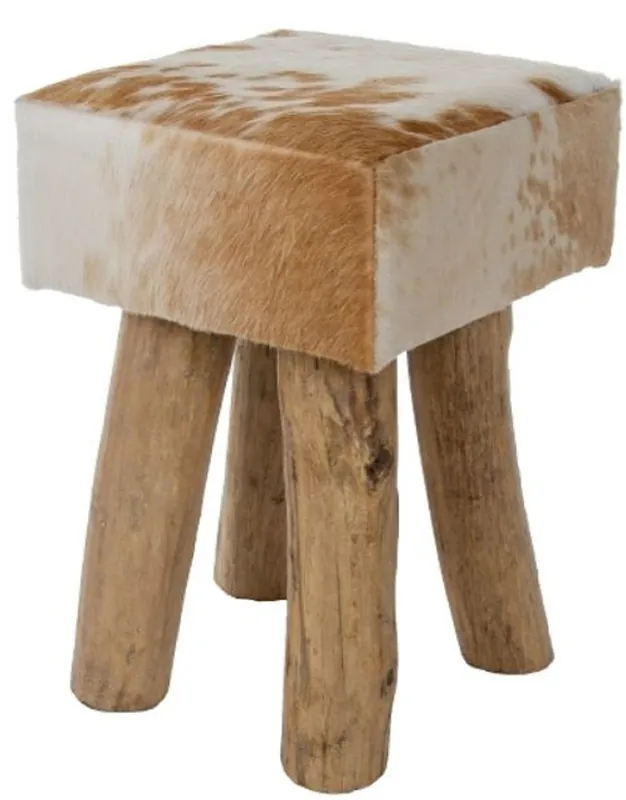Casa Padrino tabouret en fourrure style campagnard brun / blanc / naturel 30 x 30 x H. 45 cm - Tabouret Assis avec Pieds en Bois Massif Top-Angebot
