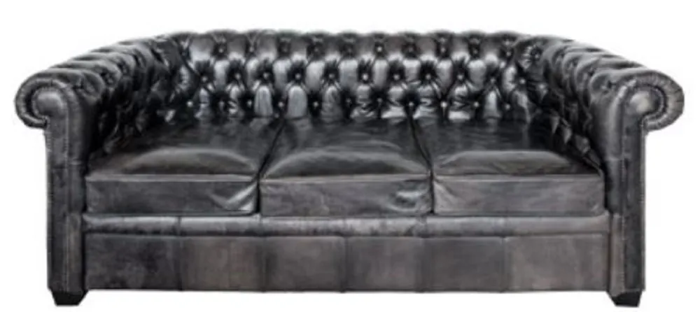Casa Padrino Chesterfield Canapé Cuir Buffalo Noir Vintage 222 x 92 x H. 73 cm - Meubles de Luxe Top-Angebot