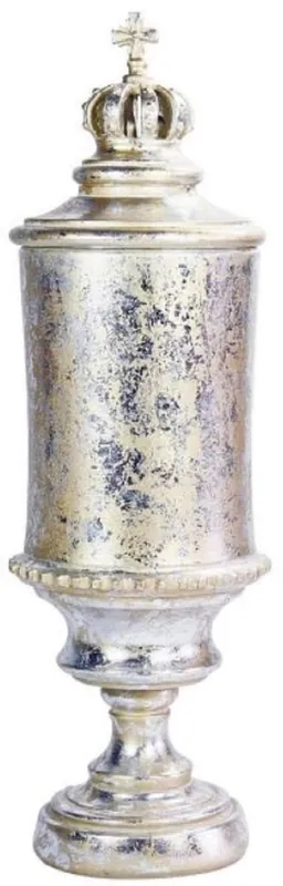 Markenprodukt Casa Padrino vase baroque avec couvercle et couronne décorative argent antique / or antique Ø 13 x H. 43 cm - Accessoires Déco de Style Baroque