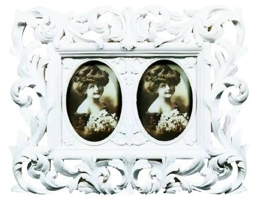 Casa Padrino cadre à photo double baroque blanc 24 x 2 x H. 19 cm - Accessoires de Décoration Baroque Saisonangebot