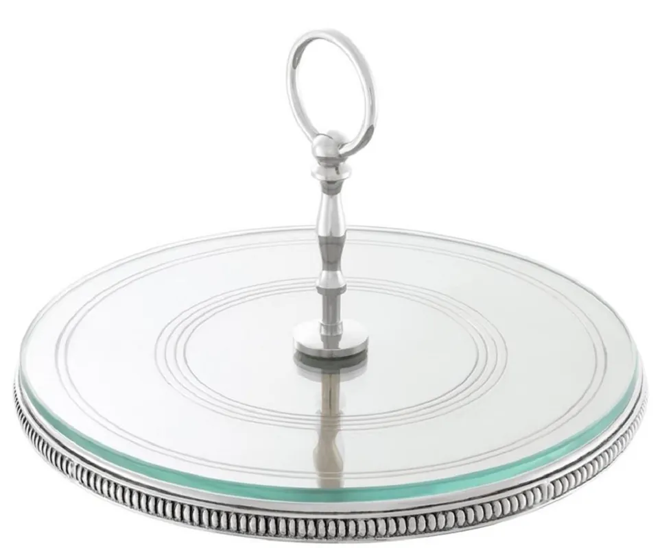 Casa Padrino assiette à gâteau de luxe avec poignée argent Ø 29 x H. 18,5 cm - Etagere de Luxe 1 Niveau Neue Kollektion