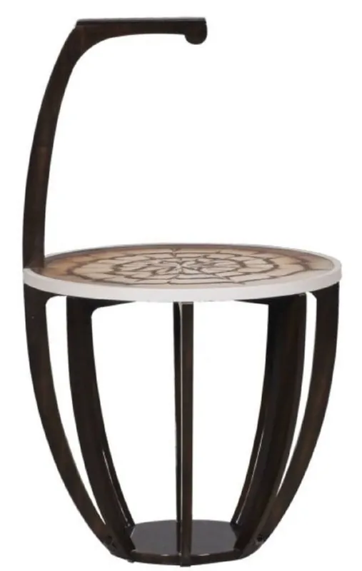 Casa Padrino table d'appoint de luxe marron foncé / blanc / marron Ø 50 x H. 88 cm - Petite Table à Boissons avec Poignée Nur Heute