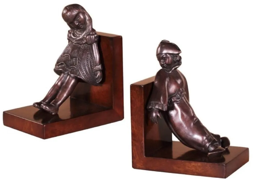 Beliebt Casa Padrino ensemble de serre-livres de luxe fille & clown bronze / marron 14 x 10 x H. 17 cm - Chiffres en Bronze Déco avec Base en Bois