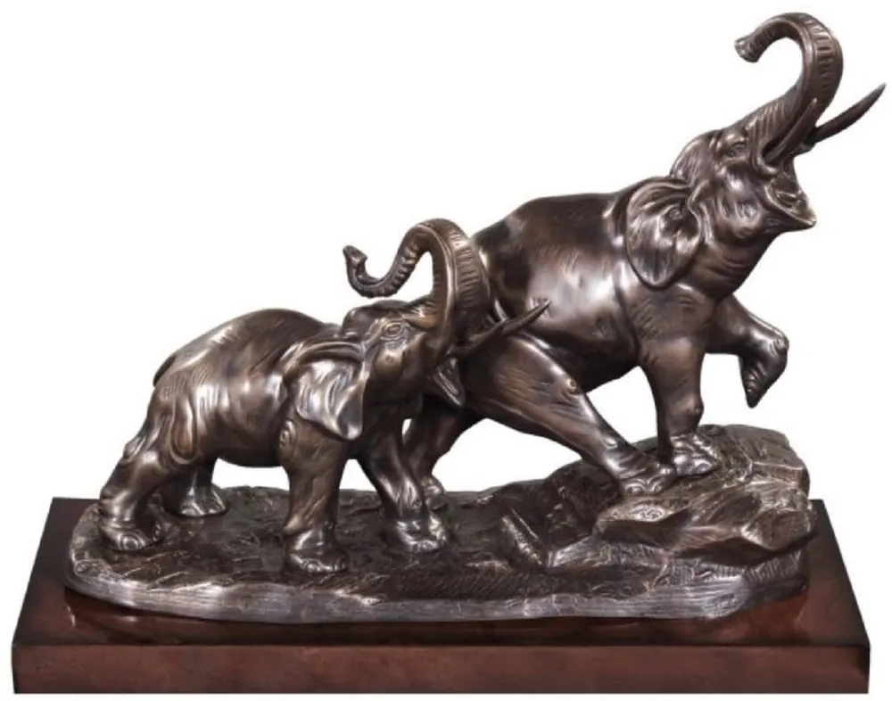 Neuheit Casa Padrino éléphants en bronze sur socle en bois bronze / marron 42 x 17 x H. 33 cm - Figurines en Bronze de Luxe Déco