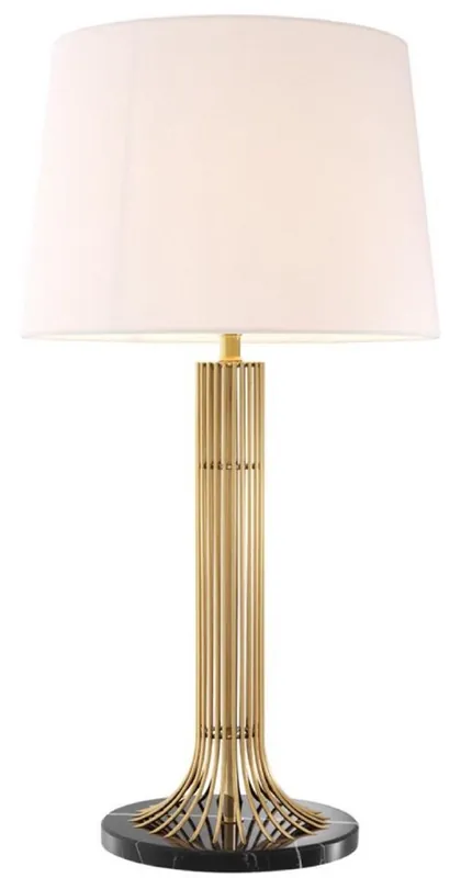 Echt Casa Padrino Lampe de Table de Luxe Or / Noir / Blanc Ø 45 x H. 86 cm - Lampe Design avec Abat-Jour