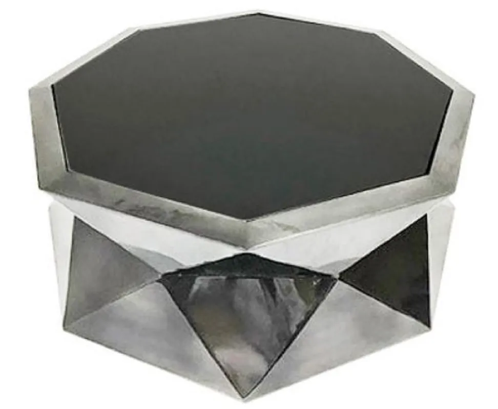 Letzte Chance Casa Padrino table de salon de luxe argent / noir 101 x 101 x H. 35 cm - Table Basse Design avec Plateau en Verre