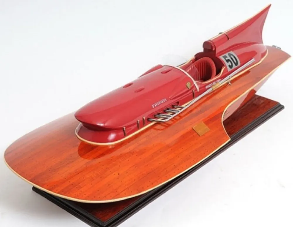Neue Ware Bateau de Vitesse de Luxe en Bois Marron / Rouge 83 x 34 x H. 23 cm - Bateau Maquette Déco Faite Main