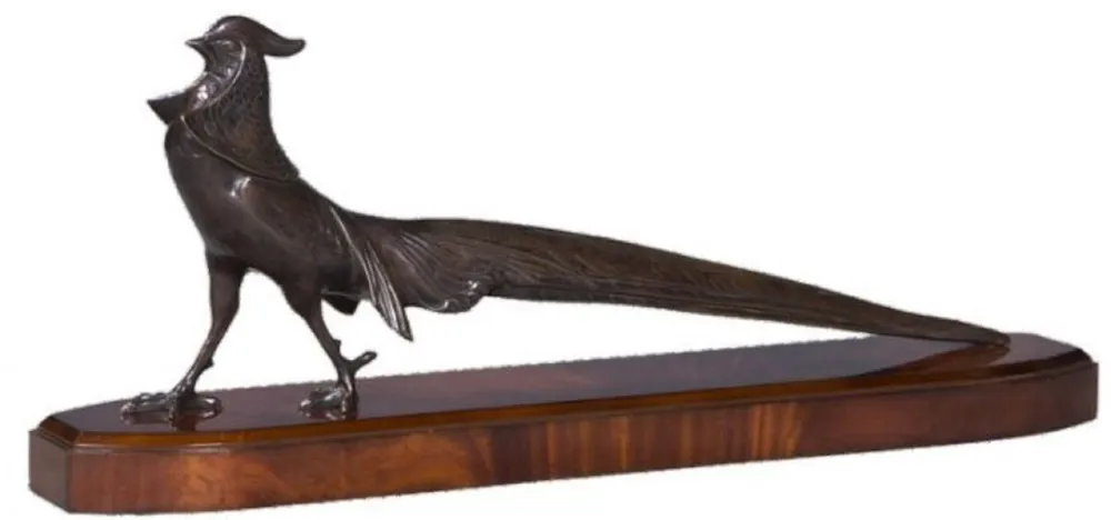 Casa Padrino faisan figurine en bronze de luxe avec socle en bois bronze / marron 85 x 17 x H. 35 cm - Déco de Salon Preisknaller