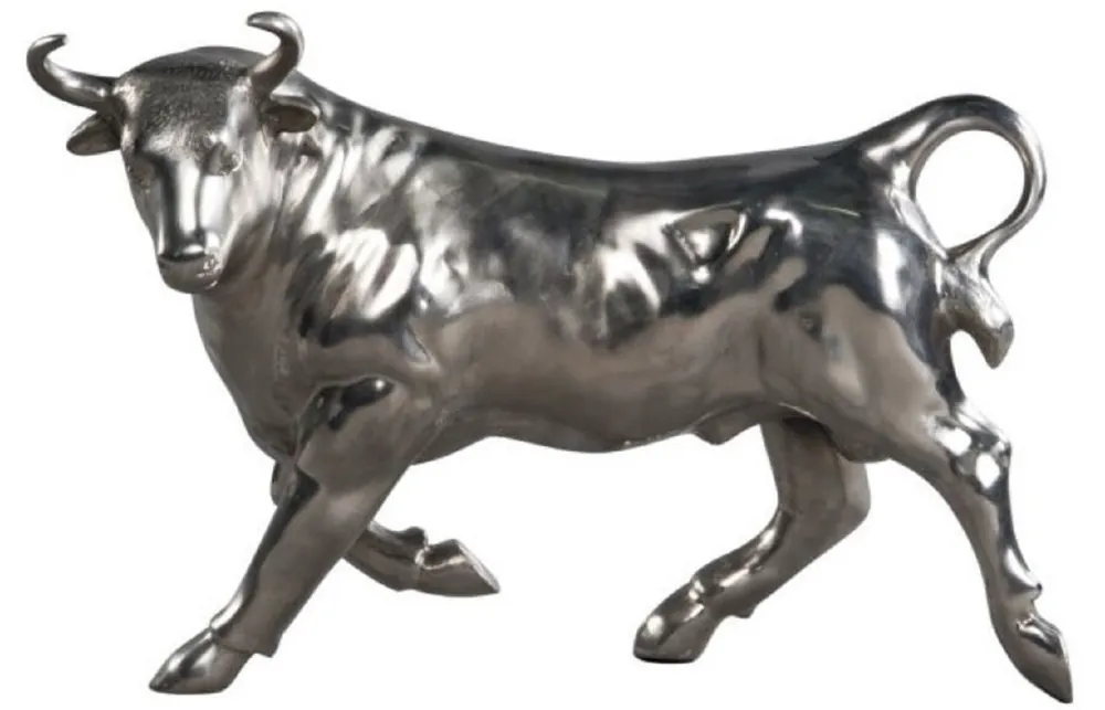 Casa Padrino Figure en Bronze Taureau Argent 56 x 22 x H. 40 cm - Sculpture de Luxe Solange Der Vorrat Reicht