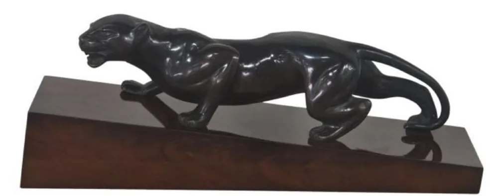 Casa Padrino bronze figure de luxe couguar noir / marron foncé 60 x 17 x H. 20 cm - Figurine déco élégante sur socle en bois Beliebt
