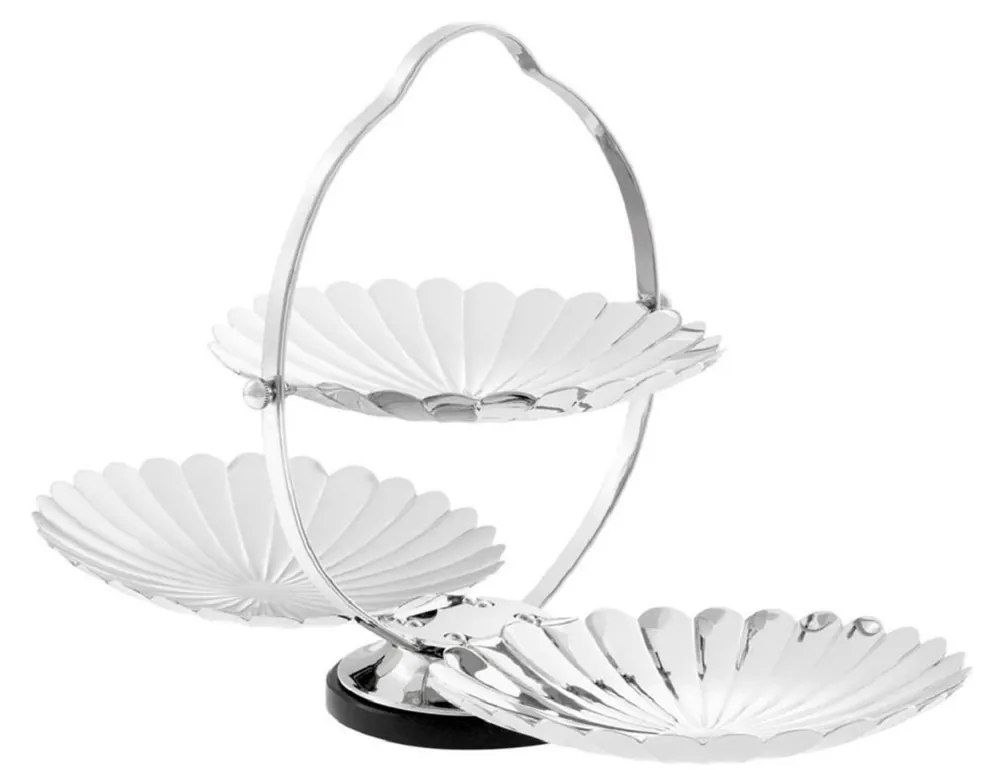 Casa Padrino etagere de design avec poignée argent / noir 42 x 22,5 x H. 26,5 cm - Plateau de Service Pliant de Luxe en Laiton avec Base en Granit Highlight