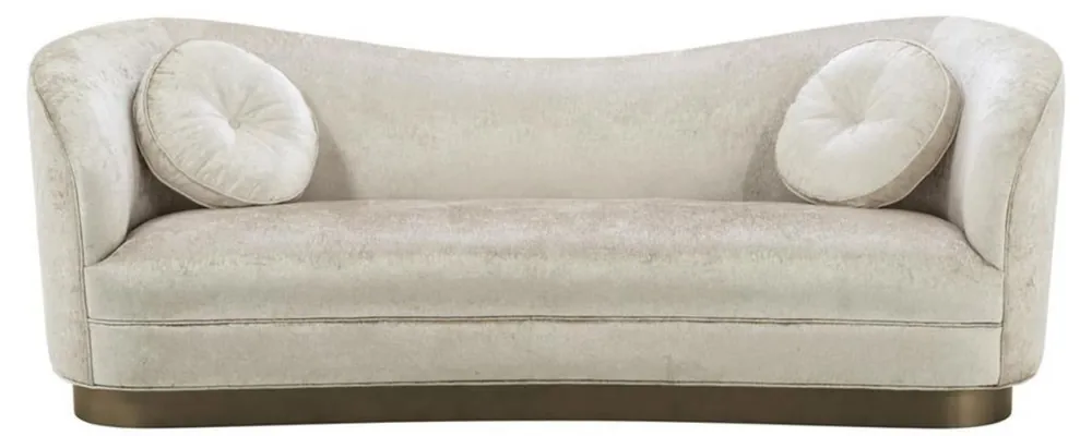 Casa Padrino canapé de salon de luxe blanc-beige / bronze 230 x 85 x H. 82 cm - Canapé de Luxe Incurvé avec 2 Coussins Décoratifs Top-Angebot