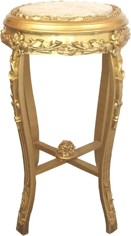 Casa Padrino Table d'Appoint Baroque avec Plateau en Marbre Or / Crème Ø 45 x H. 71,5 cm - Table de Téléphone Table à Fleurs Ronde de Style Ancien Sculptée à la Main avec Beaux Ornements Begrenztes Angebot
