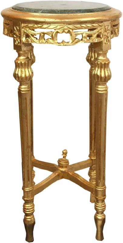Casa Padrino Table d'Appoint Baroque avec Plateau en Marbre Or / Vert Ø 37 x H. 71 cm - Table de Téléphone Table à Fleurs Ronde de Style Ancien Sculptée à la Main avec Beaux Ornements Neue Kollektion