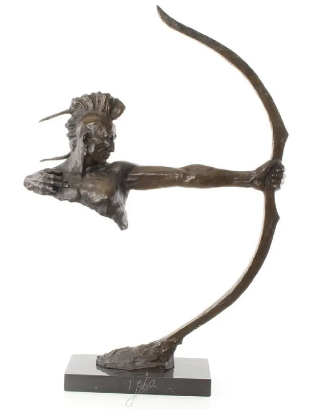 Zertifiziert Casa Padrino sculpture en bronze de luxe déco guerrier indien avec arc bronze / noir 60 x 15,5 x H. 85,7 cm - Figurine en Bronze avec Base Décorative