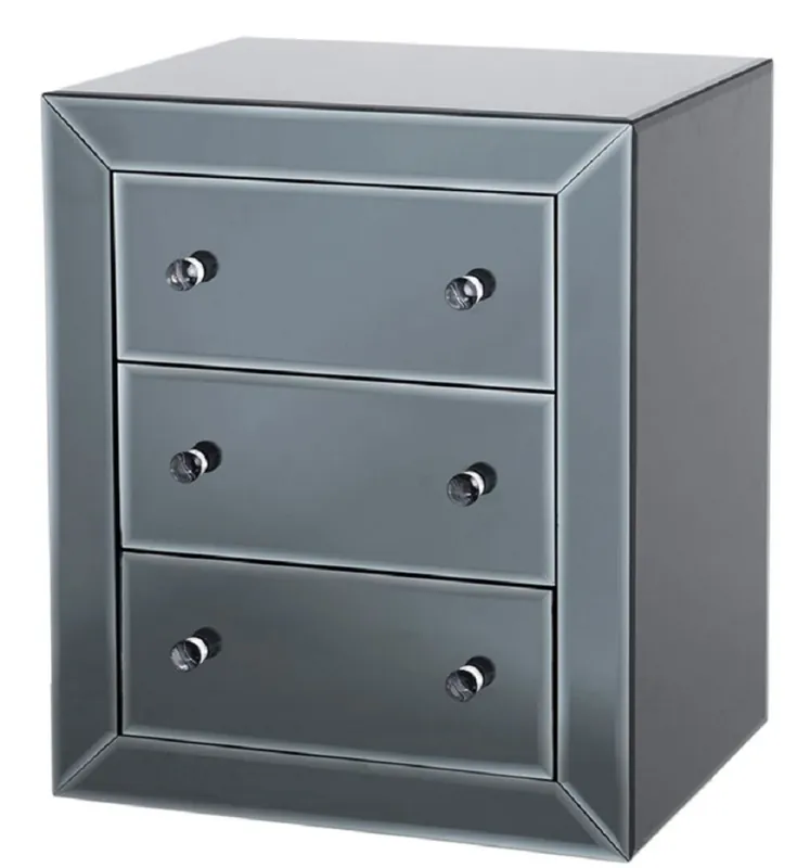 Casa Padrino table de chevet de luxe en verre miroir avec 3 tiroirs noir 57 x 46 x H. 68,5 cm - Mobilier de Luxe Meistverkauft