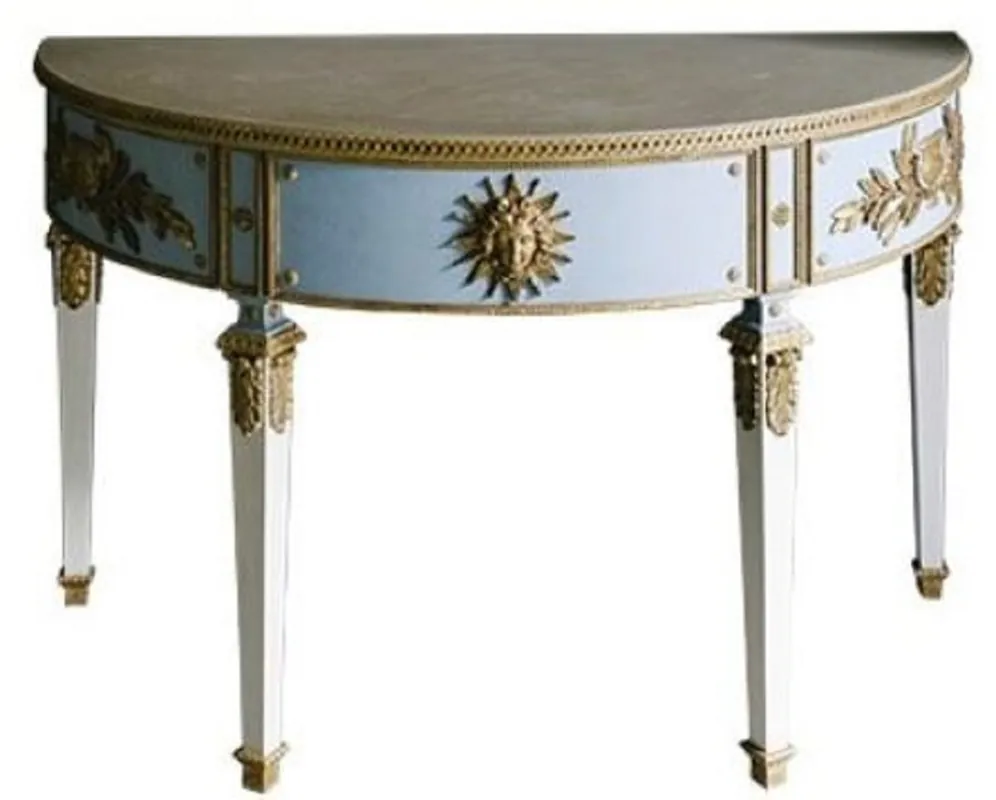 Sonderaktion Casa Padrino Console Baroque de Luxe Bleu / Blanc / Or 150 x 75 x H. 91 cm - Console Fait à la Main de Style Ancien