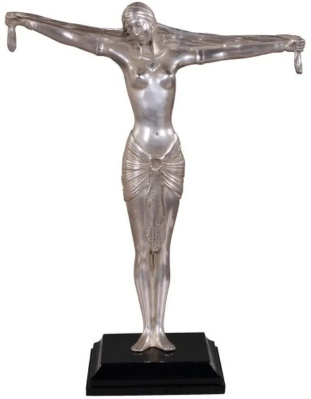 Casa Padrino figura di bronzo di lusso signora argento / marrone 41 x 19 x H. 53 cm - Deco Figura su Base in Legno Günstig