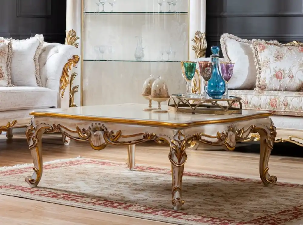 Finale Aktion Pompöös de Casa Padrino table basse baroque de luxe Provence beige / blanc / or - Table de salon de style baroque Pompöös conçue par Harald Glööckler