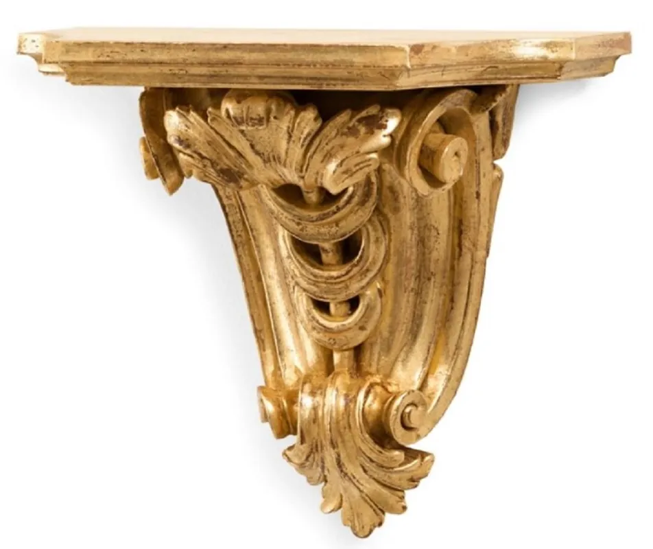 Nur Heute Casa Padrino console murale baroque de luxe or antique - Console de décoration murale en bois massif de style baroque - Décoration murale baroque italienne - Meuble baroque - Fabriqué en Italie