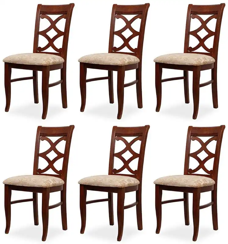 Casa Padrino ensemble de 6 chaises de salle à manger Biedermeier beige / marron foncé 49 x 56 x H. 92 cm - Chaises de cuisine en bois massif - Meubles de Salle à Manger en Bois Massif Biedermeier Letzte Chance