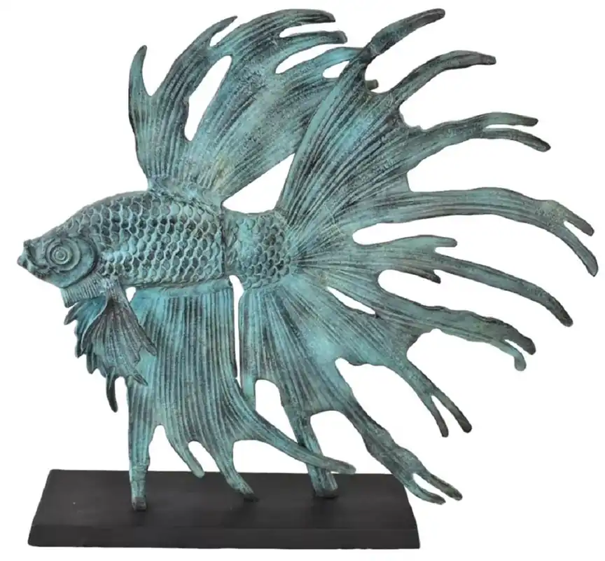 Preisknaller Casa Padrino sculpture décorative de luxe en aluminium poisson combattant siamois turquoise / noir 55 x 11,5 x H. 52,5 cm - Figure en aluminium avec socle en bois - Décoration de salon et bureau