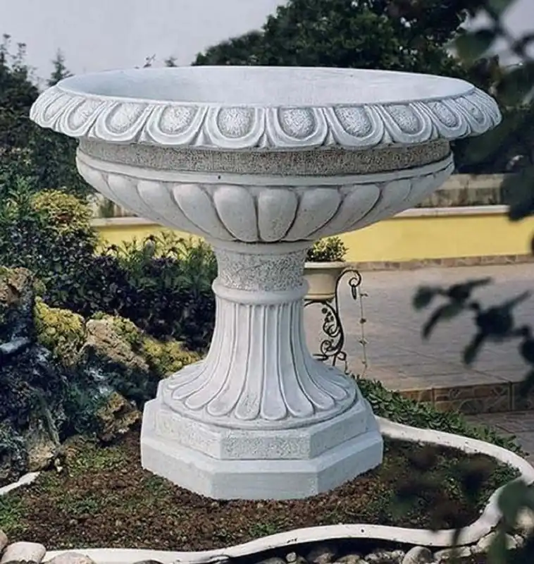 Casa Padrino pot de fleurs baroque de luxe gris Ø 90 x H. 80 cm - Cache pot rond de style baroque fait main en gravier de marbre de Carrare - Décoration de jardin baroque - Fabriqué en Italie Neuheit