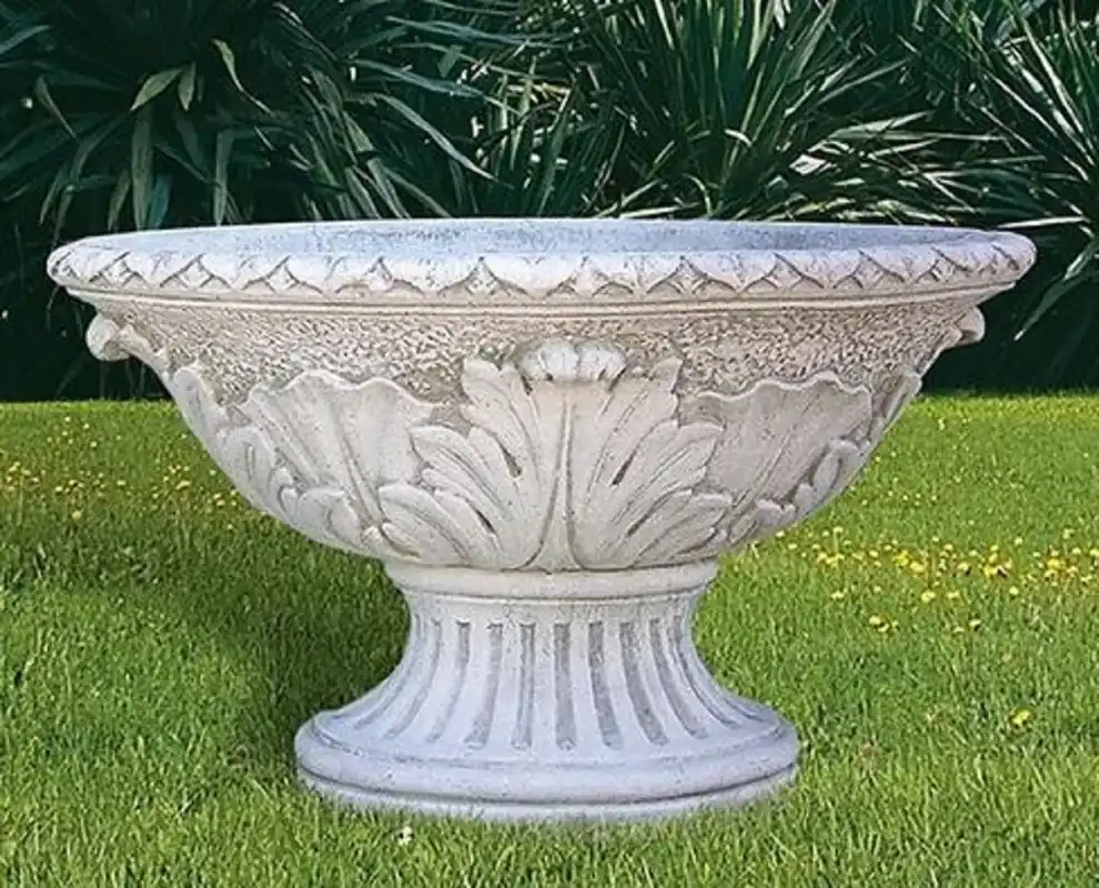Casa Padrino pot de fleurs baroque de luxe gris Ø 100 x H. 60 cm - Cache pot rond de style baroque fait main en gravier de marbre de Carrare - Décoration de jardin baroque - Fabriqué en Italie Neu