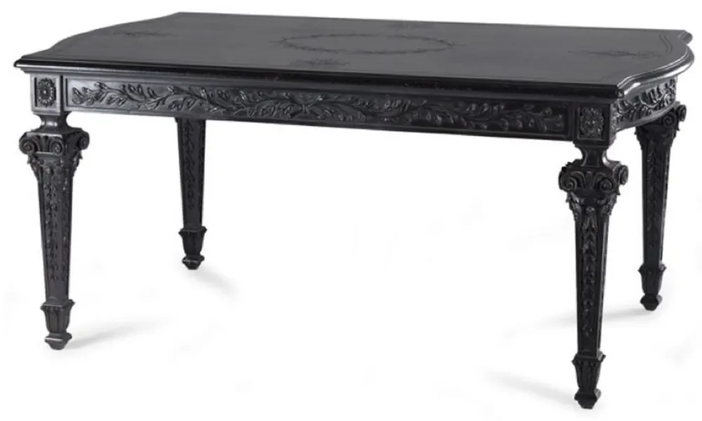 Saisonangebot Casa Padrino table à manger baroque de luxe noir - Table de salle à manger rectangulaire en bois massif de style baroque - Meubles de salle à manger baroques - Qualité de luxe - Fabriqué en Italie